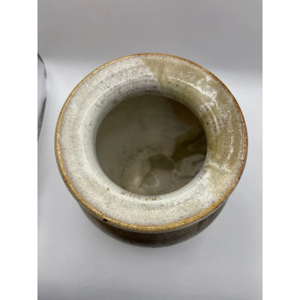 Handmade Studio Pottery Vase Earthy Glaze Round Bulbous Flared Rim 6.5 Inch